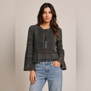 Sea New York Crochet-Trim Bell Sleeve Top in Black, Size 6